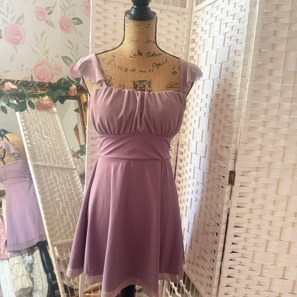 Dusky Purple Romantic Dress with Lace-Up Back